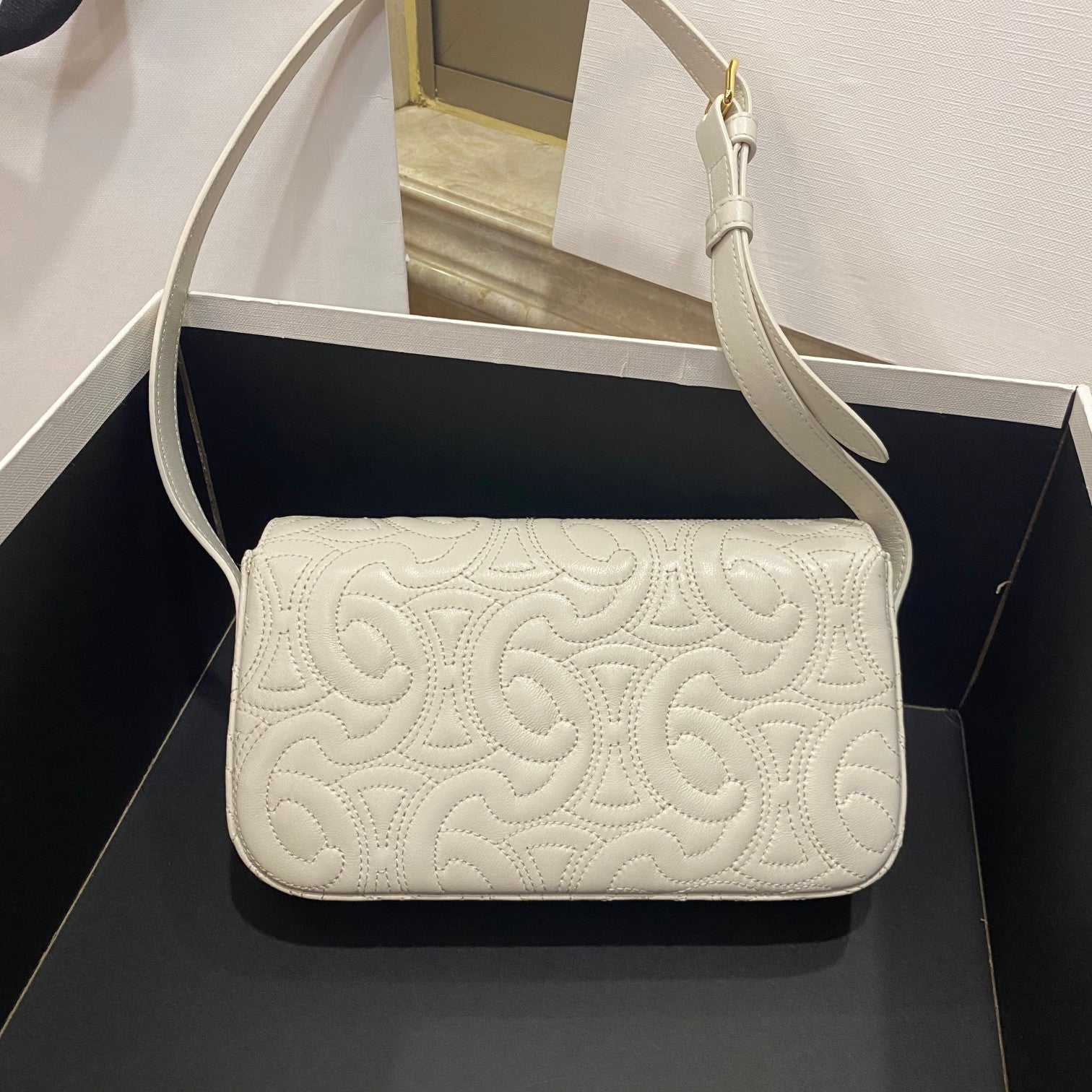 Triomphe Shoulder Bag In Quilted Triomphe Lambskin White For Women 8in/20cm 194143EF4.01BC