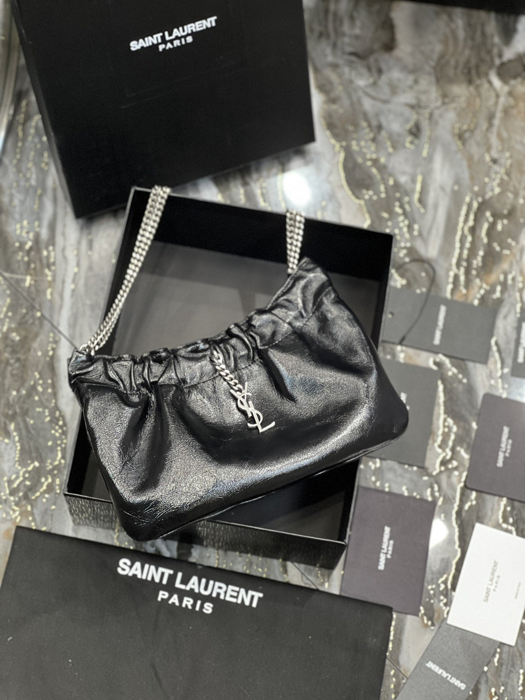Top Quality Hobo Mini Bag Black With Silver Hardware For Women 9.4in/24cm YSl