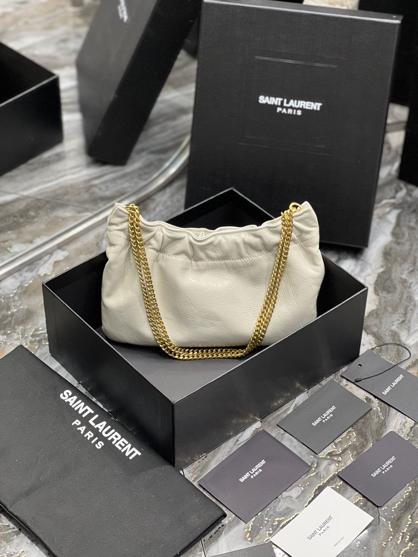 Top Quality Hobo Mini Bag White With Bronze Toned Hardware For Women 9.4in/24cm YSl