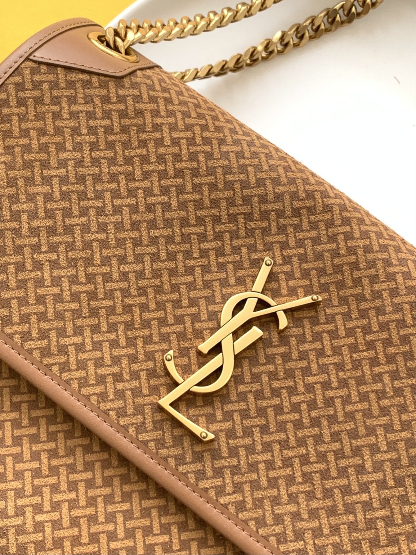 YSSL Niki Medium Chain Bag Brown In  Crinkled With Gold Toned Hardware For Women 11in/28cm YSL