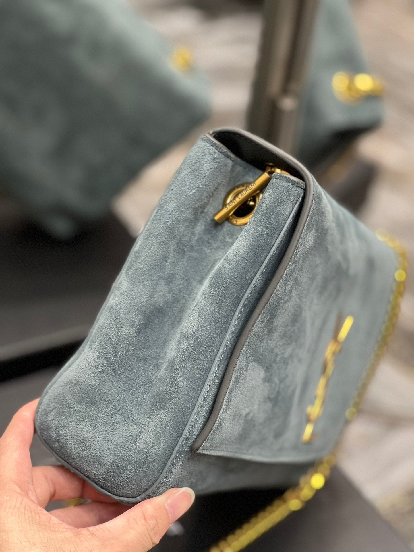 YSSL Kate Medium Reversible Chain Bag In Suede With Gold Hardware For Women 11in/29cm YSL