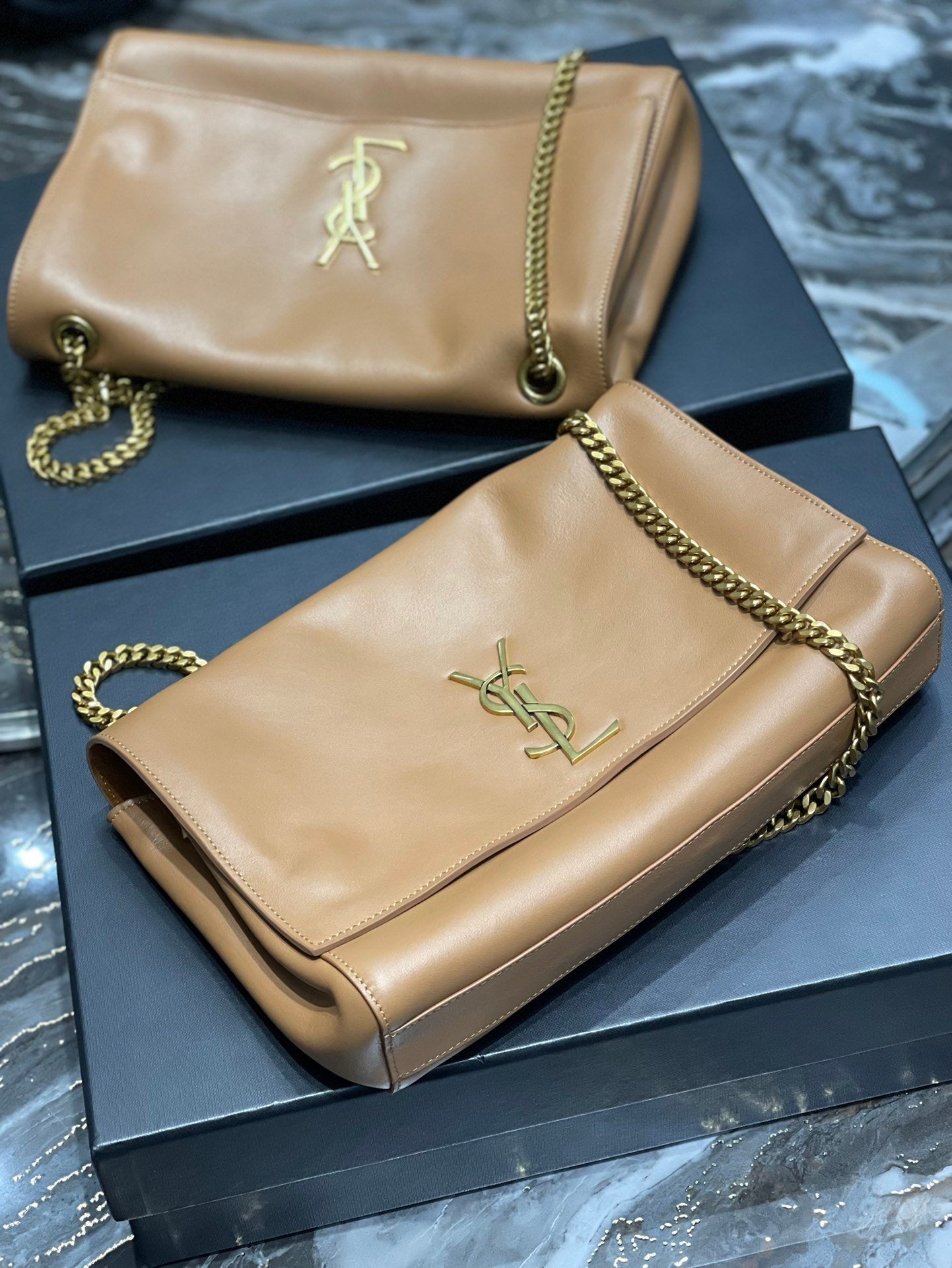 YSSL Kate Medium Reversible Chain Bag Brown In Suede With Gold Hardware For Women 11in/29cm YSL
