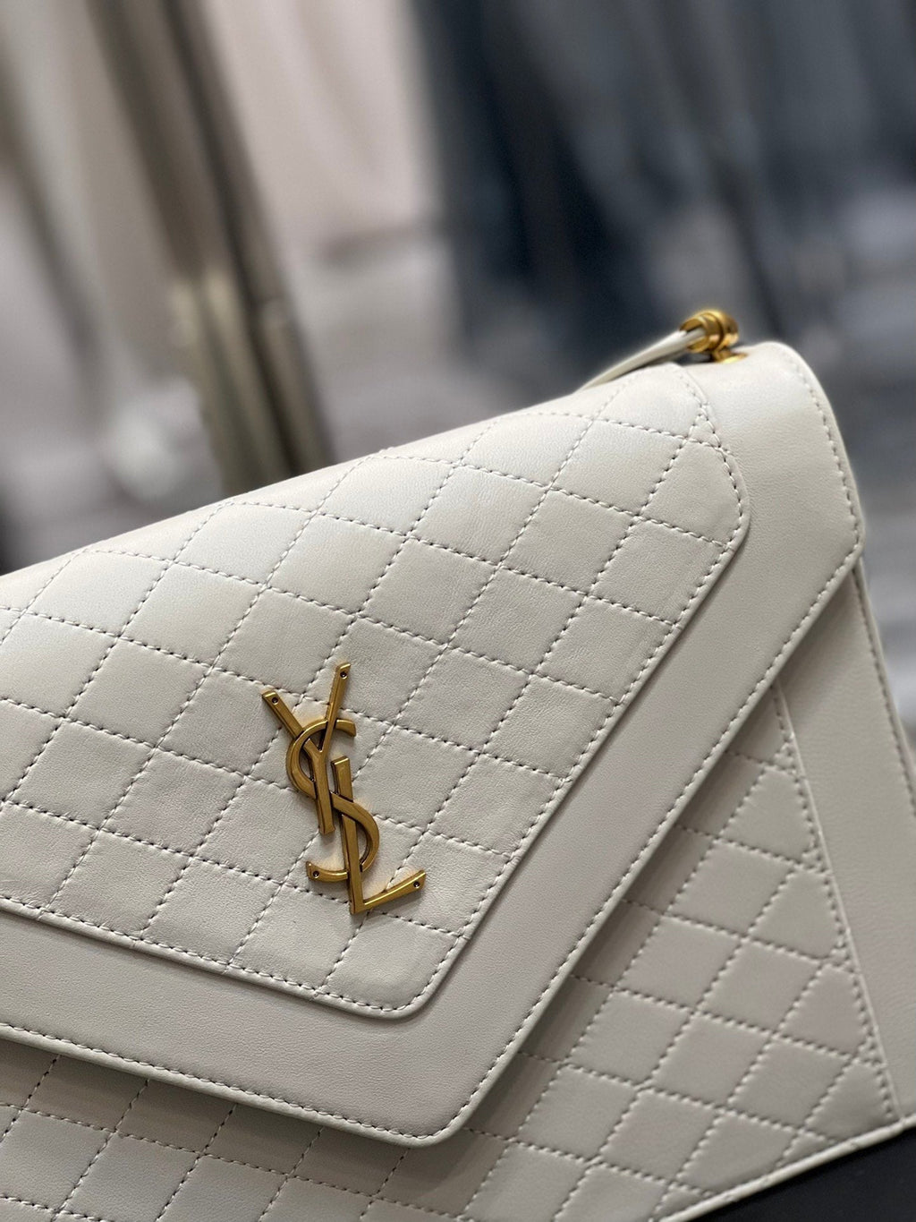 YSSL Gaby Satchel Bag In White With Gold Toned Hardware For Women 10in/26cm YSl 6688631EL079207
