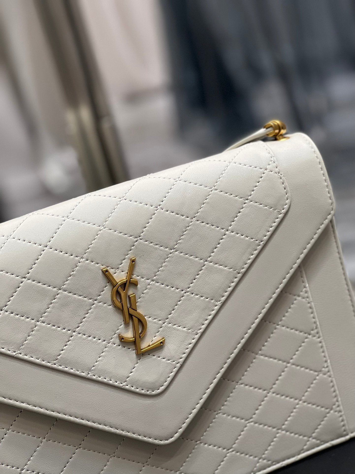 YSSL Gaby Satchel Bag In White With Gold Toned Hardware For Women 10in/26cm YSl 6688631EL079207
