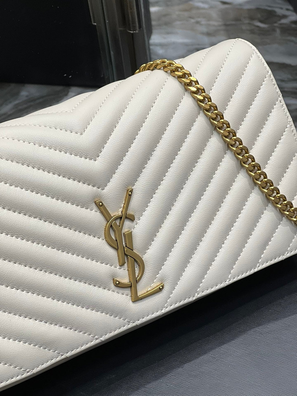 YSSL Kata 99 Chain Bag White With Gold Hardware For Women 10in/26cm YSL