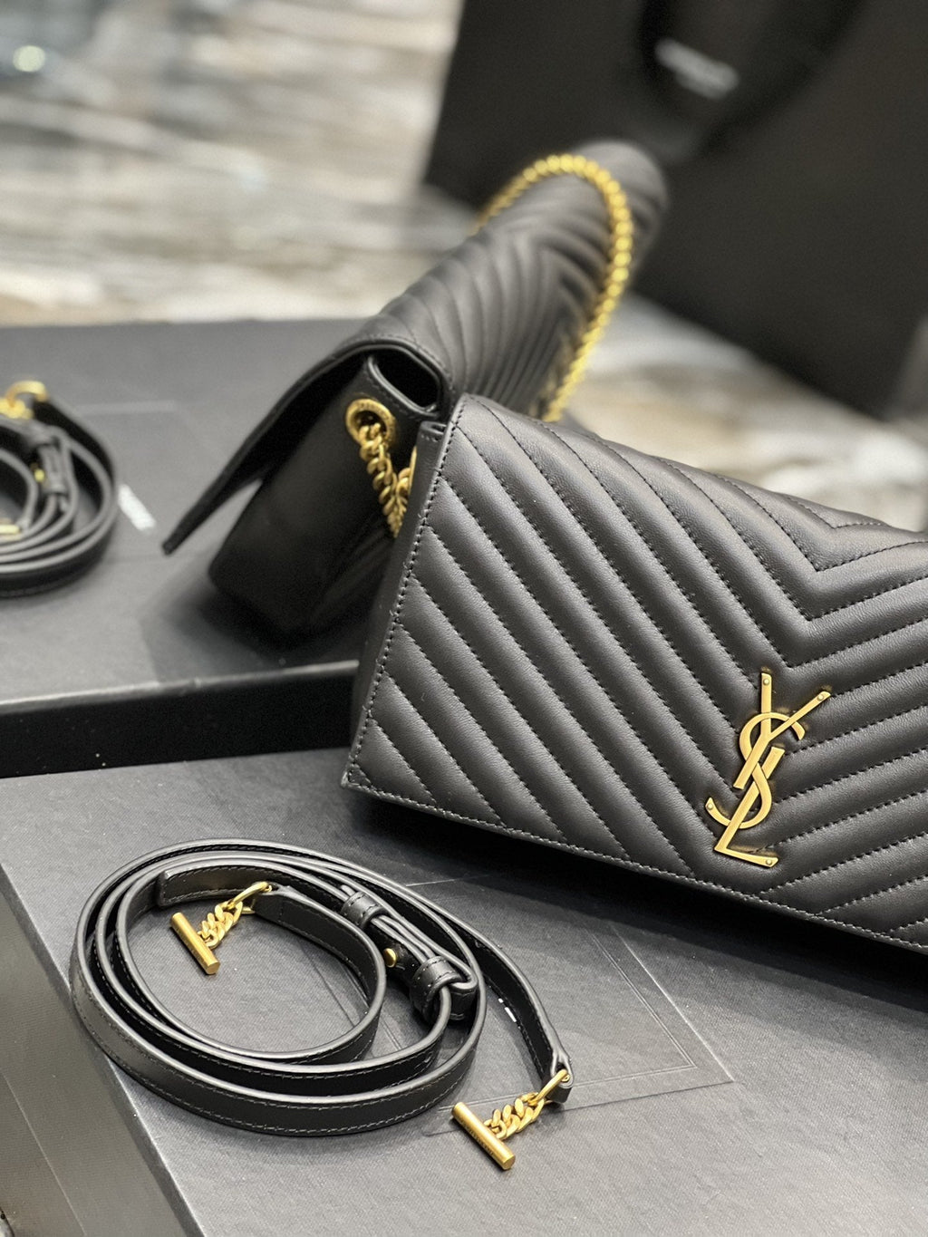YSSL Kata 99 Chain Bag Black With Gold Hardware For Women 10in/26cm YSL