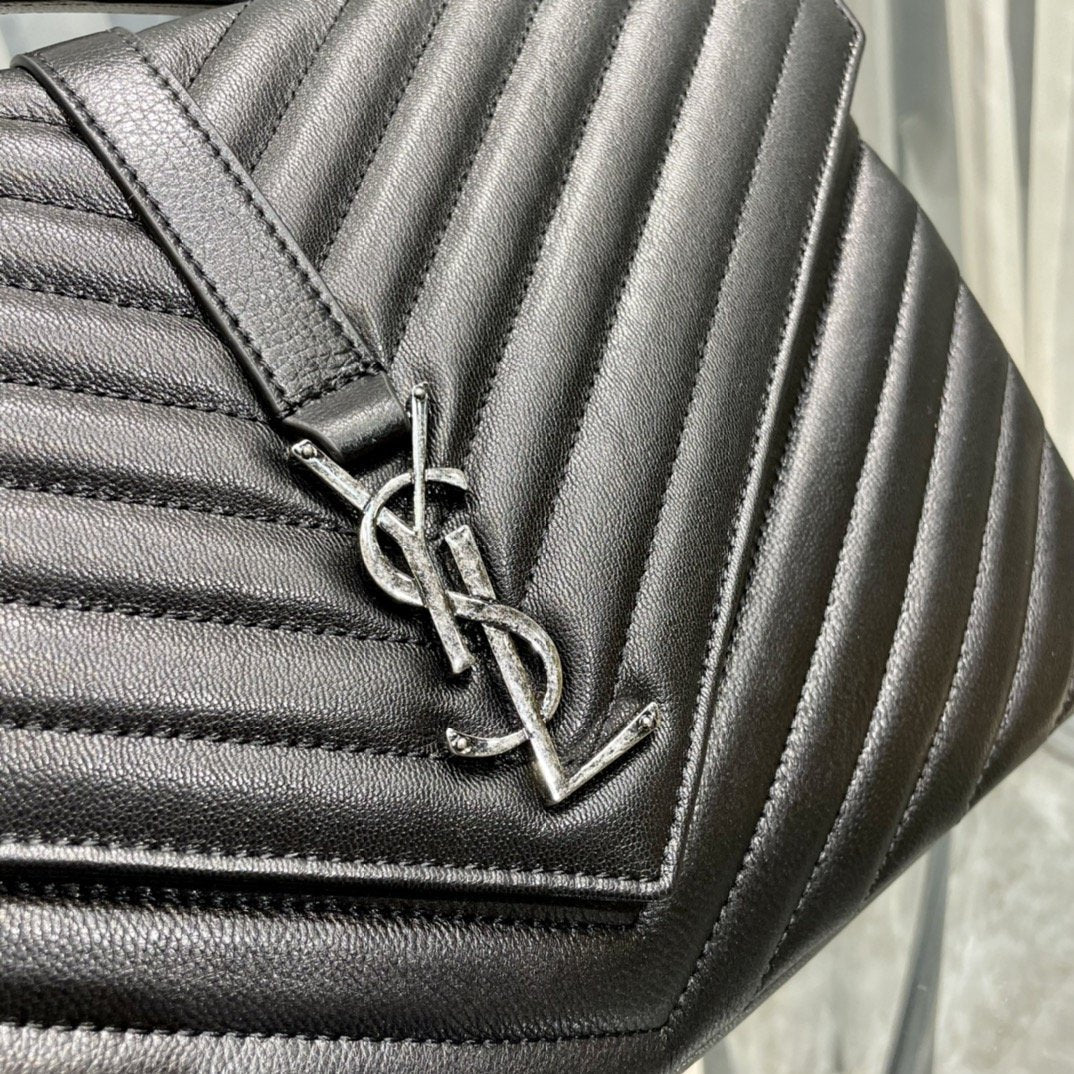 YSSL College Large Chain Bag Black With Silver TonedHardware For Women 12in/32cm YSL 600278BRM041000