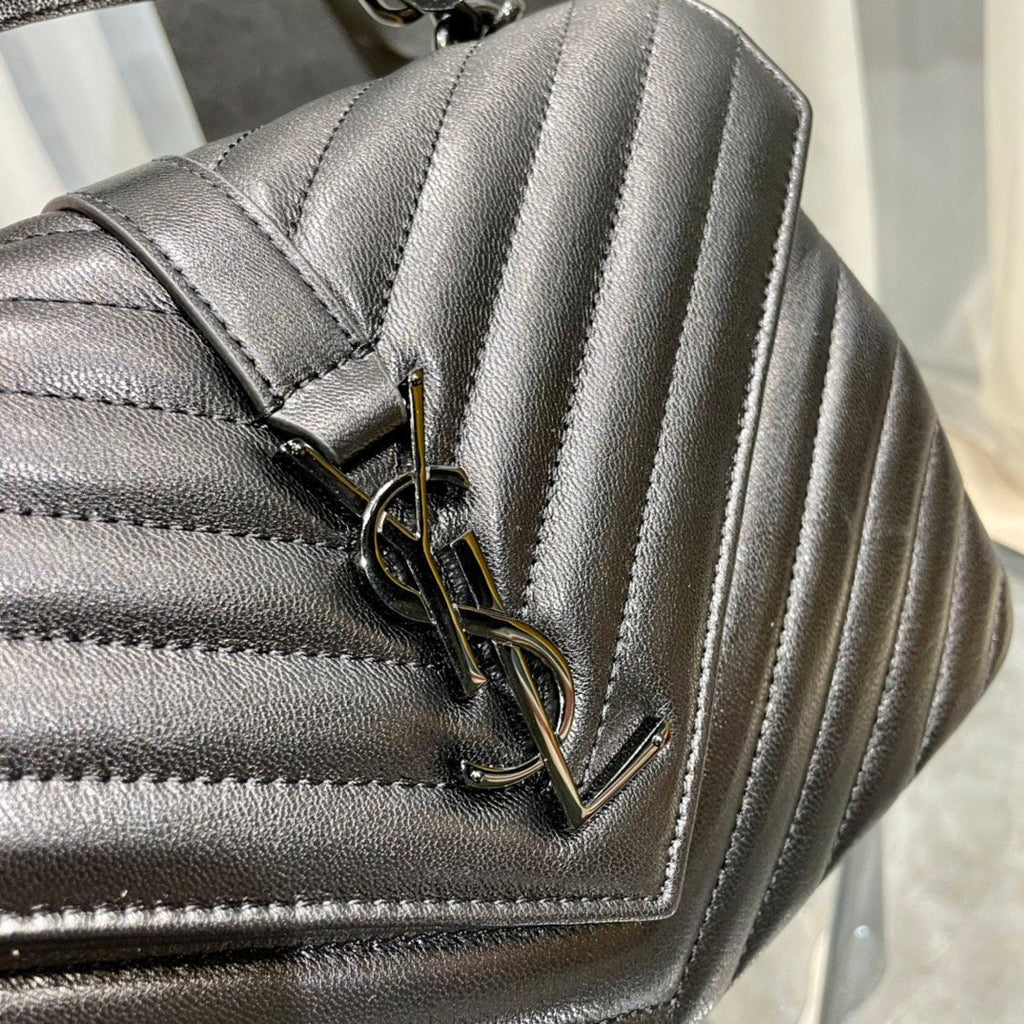 YSSL College Medium Chain Bag Black Metal Toned Hardware For Women 9in/24cm YSL 600279BRM081000