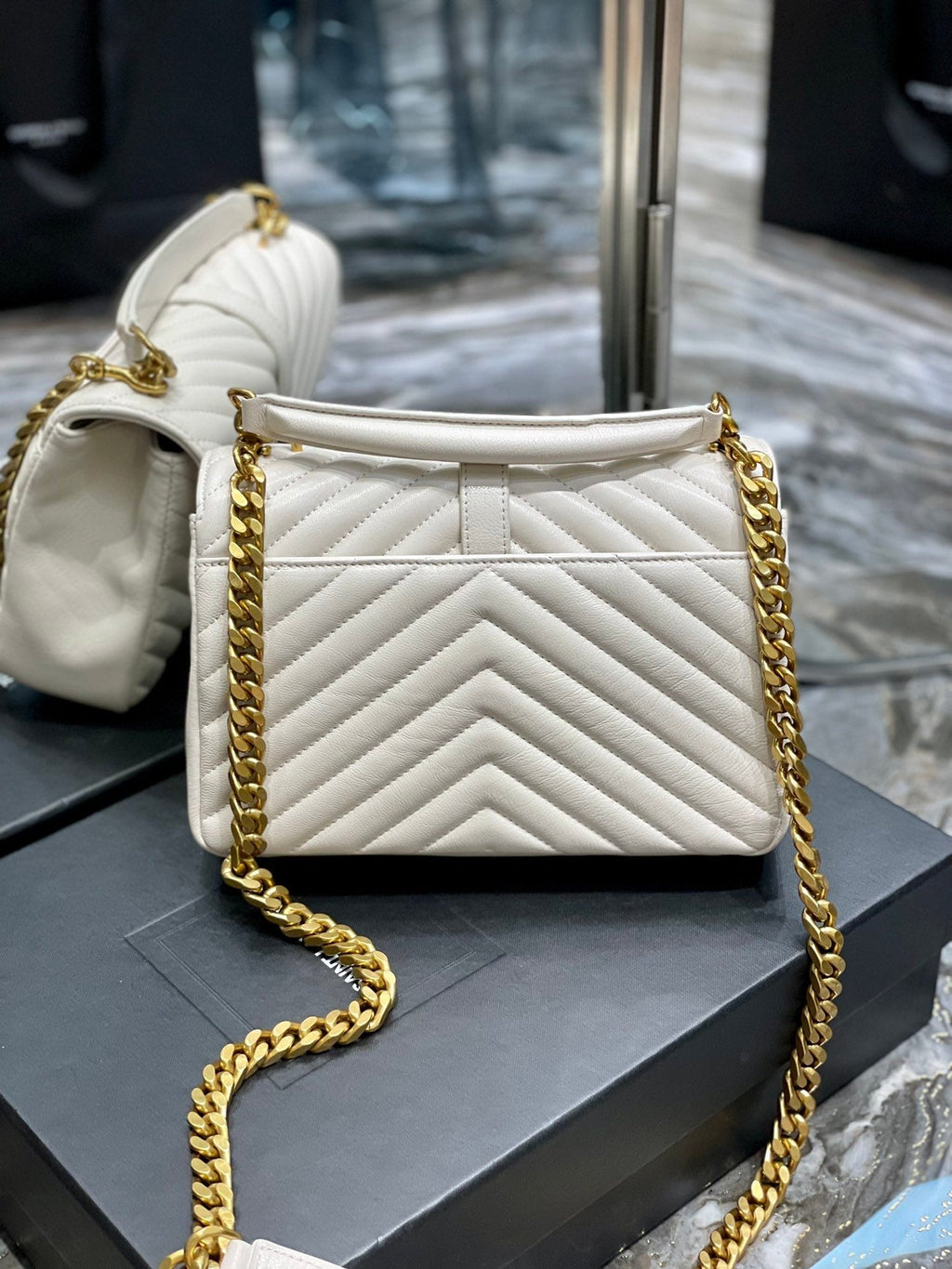 Top Quality College MeTop Qualityum Chain Bag White Gold Toned Hardware For Women 9.4in/24cm YSL 600279BRM079207