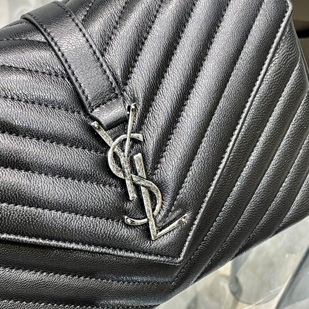 Top Quality College MeTop Qualityum Chain Bag Black Silver Toned Hardware For Women 9.4in/24cm YSL 600279BRM041000