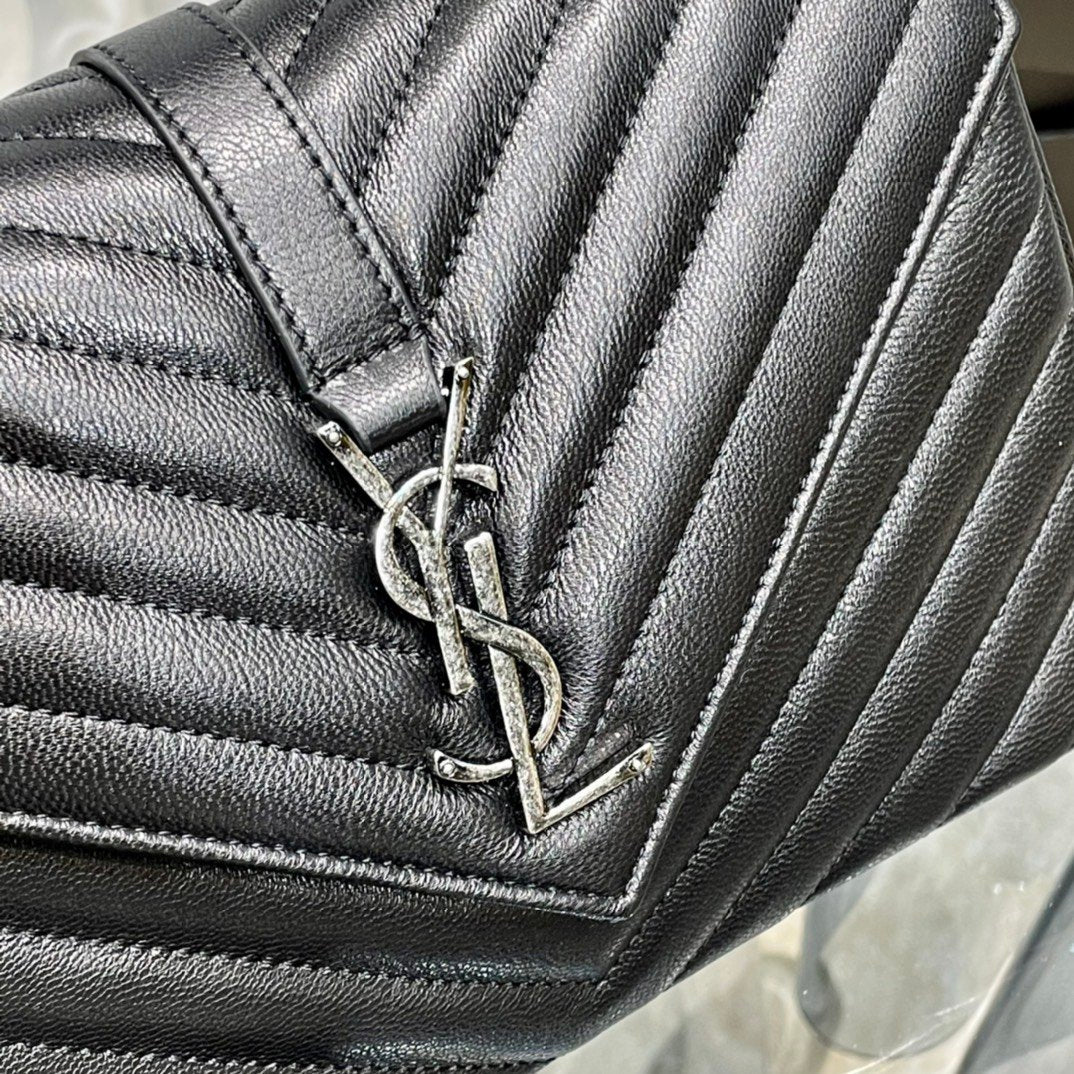Top Quality College MeTop Qualityum Chain Bag Black Silver Toned Hardware For Women 9.4in/24cm YSL 600279BRM041000