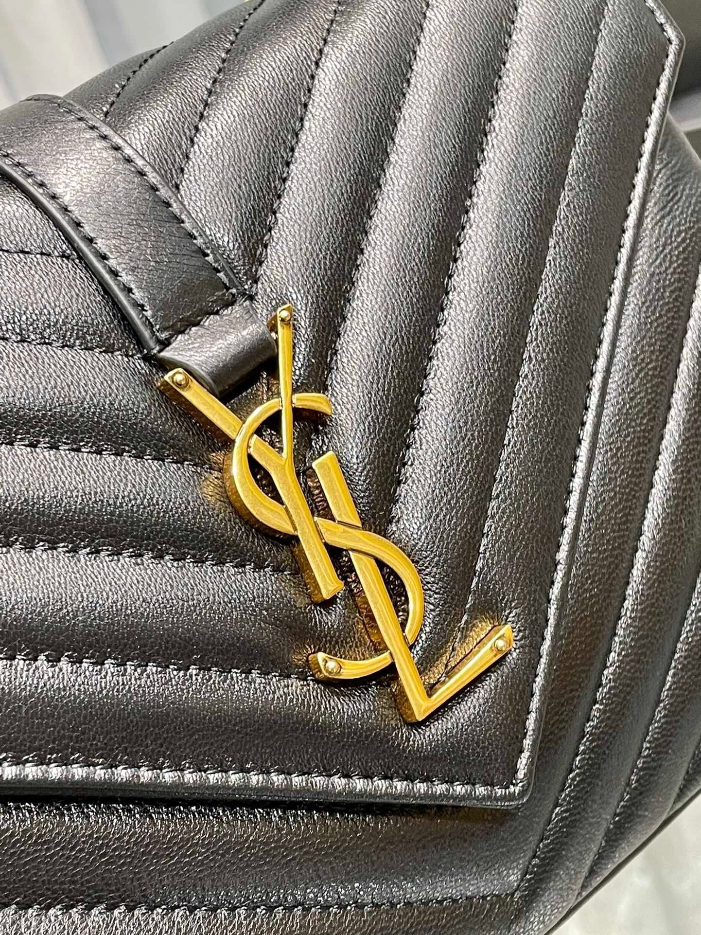 Top Quality College MeTop Qualityum Chain Bag Black Gold Toned Hardware For Women 9.4in/24cm YSL