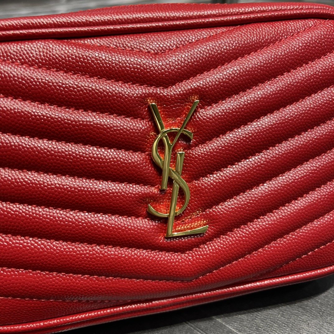YSSL Lou Mini Bag Red In Quilted Grain De Poudre With Gold Hardware For Women 7in/19cm YSl 6125791GF076008