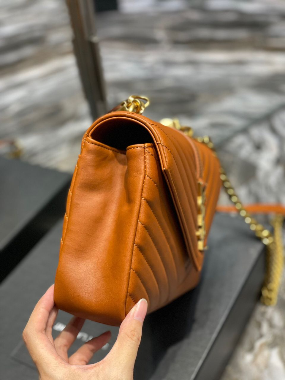 YSSL College Medium Chain Bag Brown Gold Toned Hardware For Women 9in/24cm YSL 600279BRM076309