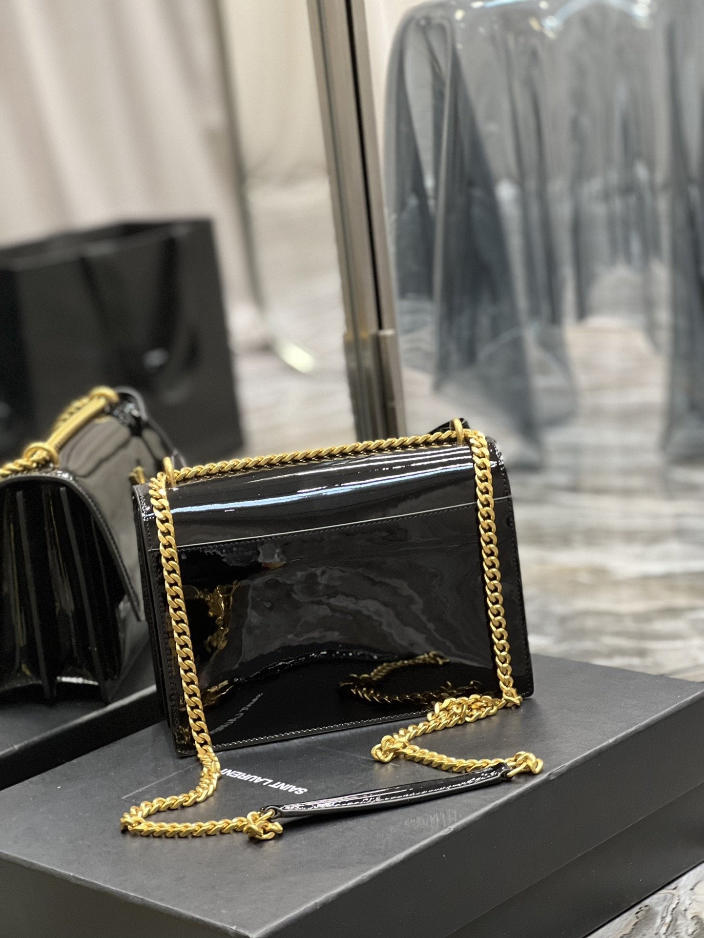 YSSL Sunset Medium Chain Bag For Women 8in/22cm Black YSL