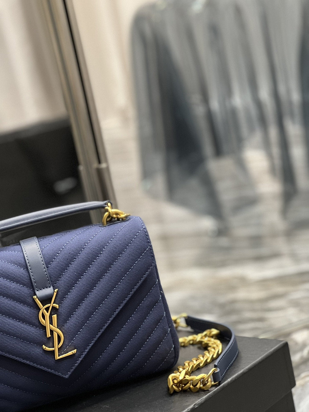 YSSL Envelope Medium Bag Marine In Mix MatelassÃ© Grain De Poudre Embossed Material For Women 9in/24cm YSL 600185BOW914147