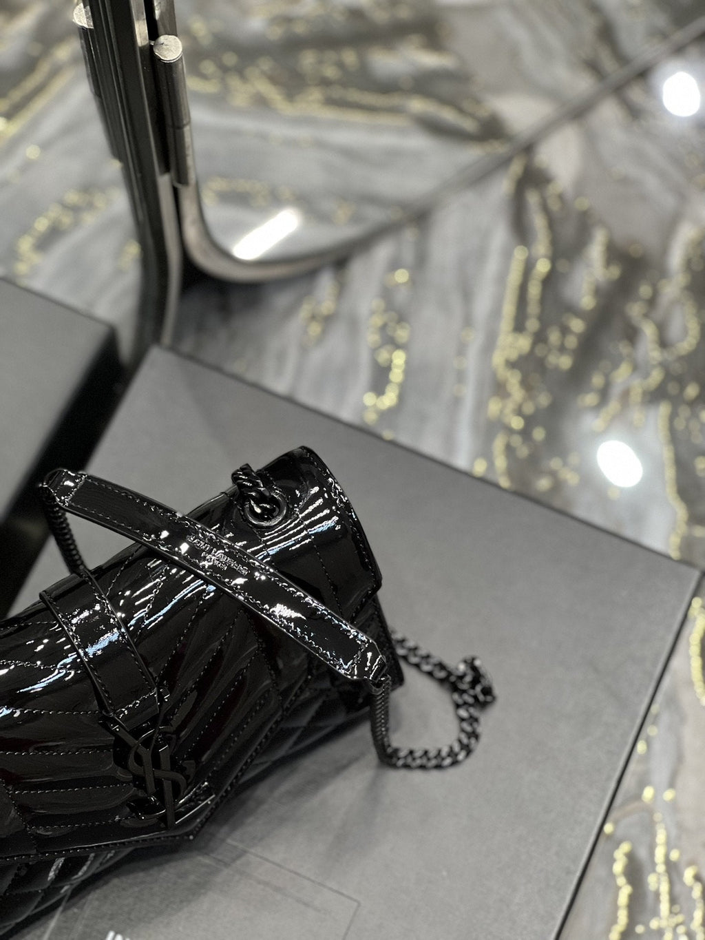 YSSL Envelope Small Bag Black In Mix MatelassÃ© Grain De Poudre Embossed Material For Women 8in/21cm YSL