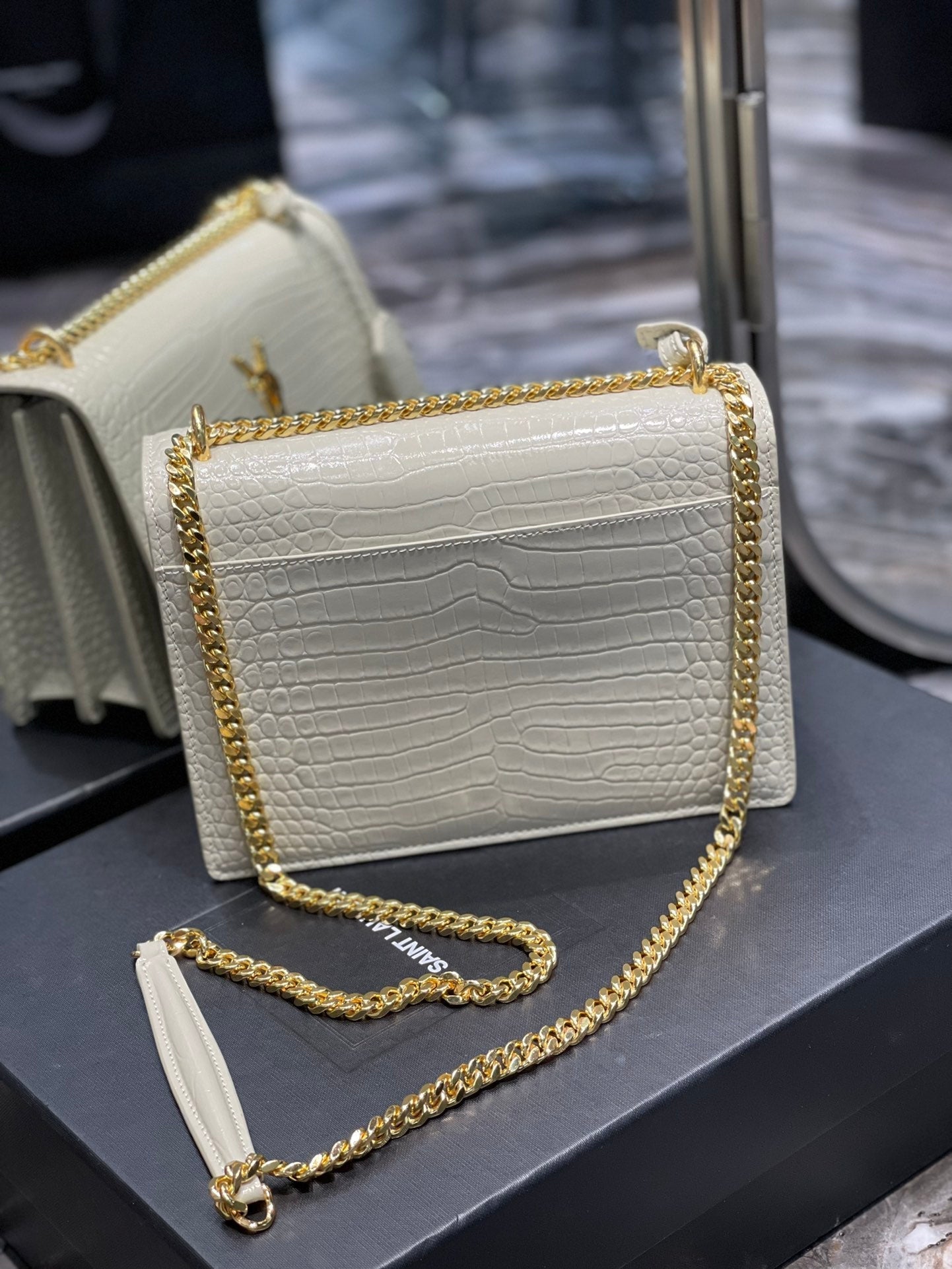 YSSL Sunset Medium Chain Bag For Women 8in/22cm White YSL 442906DND0J9207