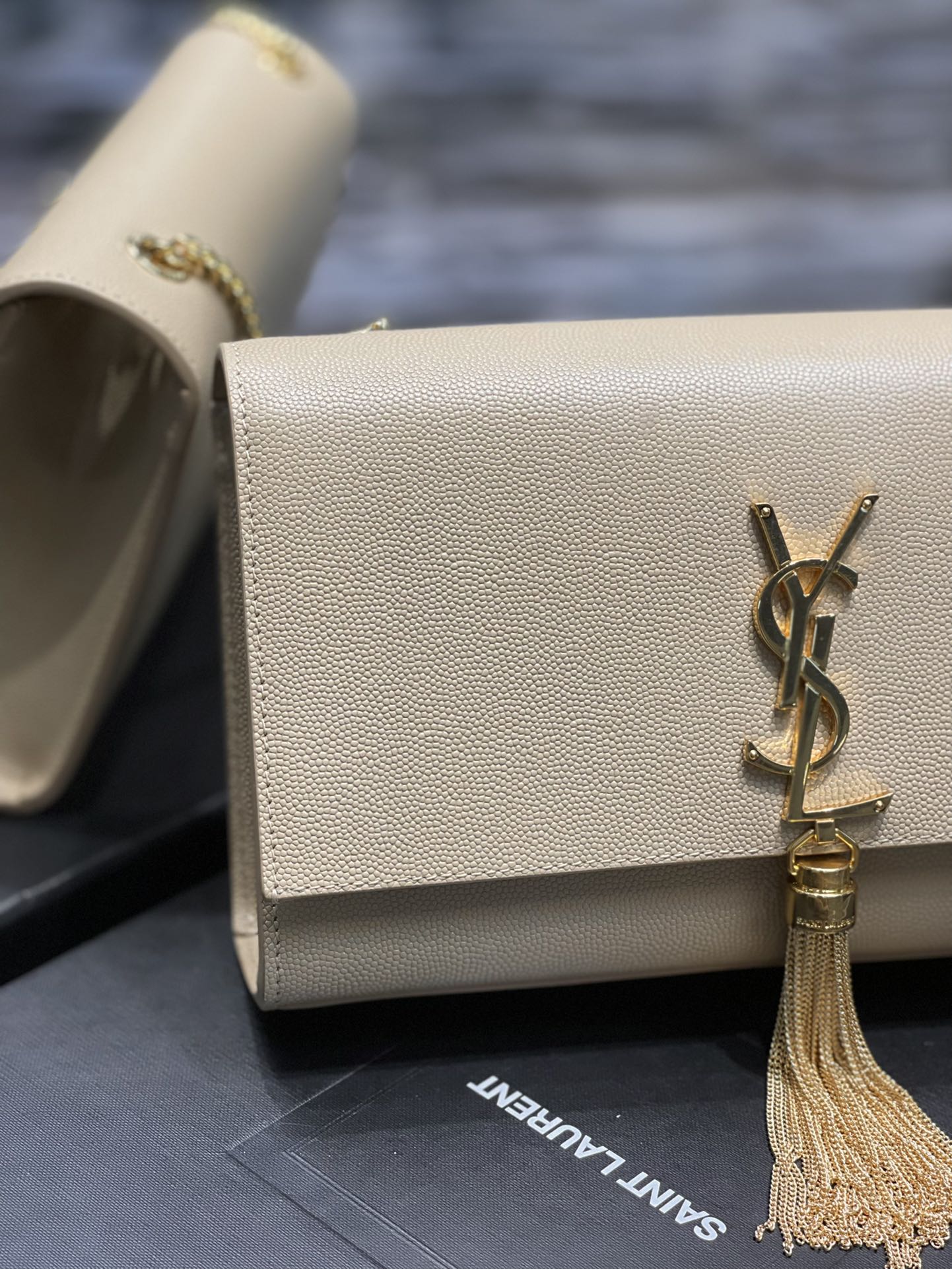 Top Quality Kata MeTop Qualityum Chain Bag Beige With Tassel For Women 9.4in/24cm YSL