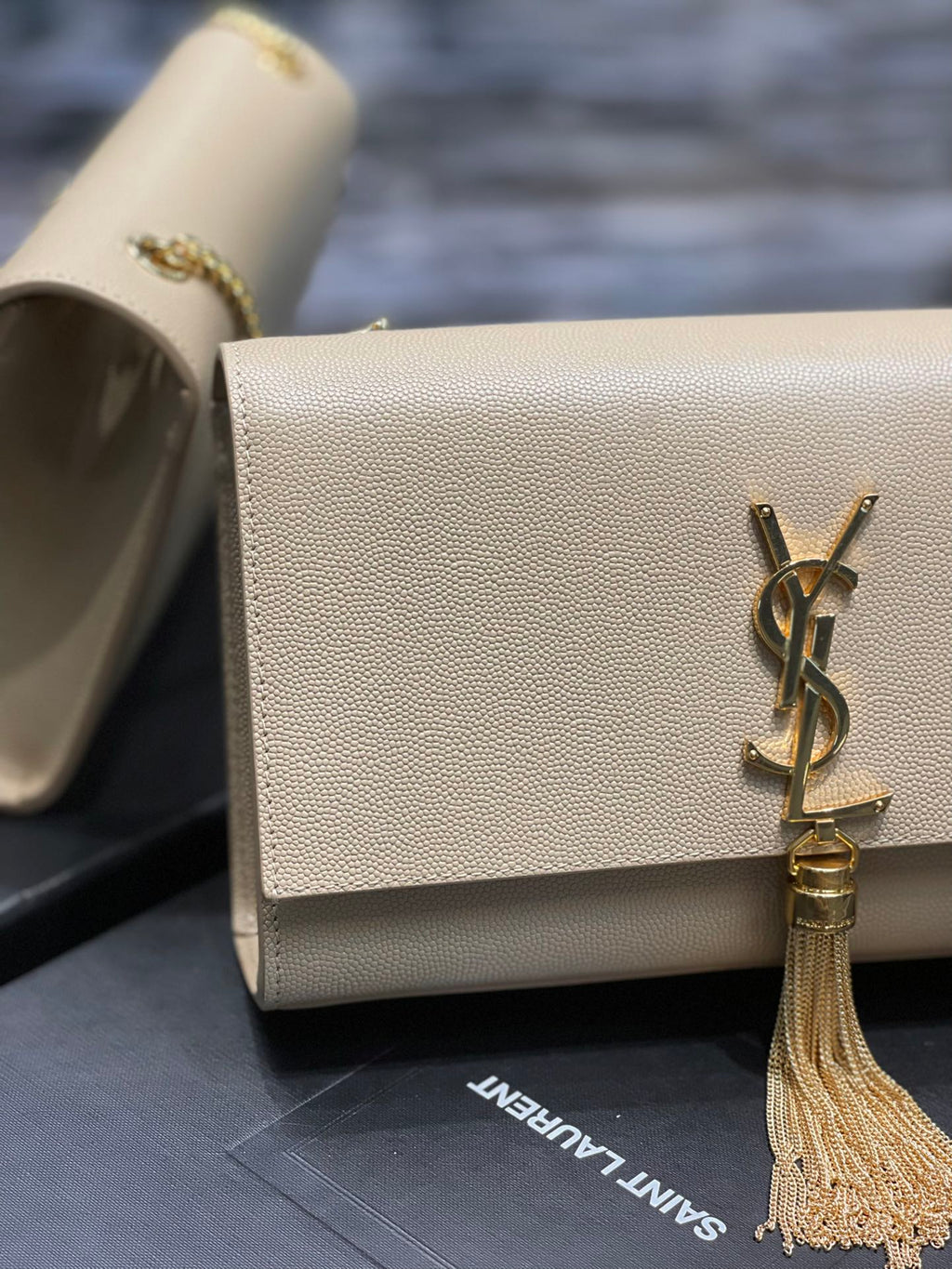 YSSL Kata Medium Chain Bag Beige With Tassel For Women 9in/24cm YSL