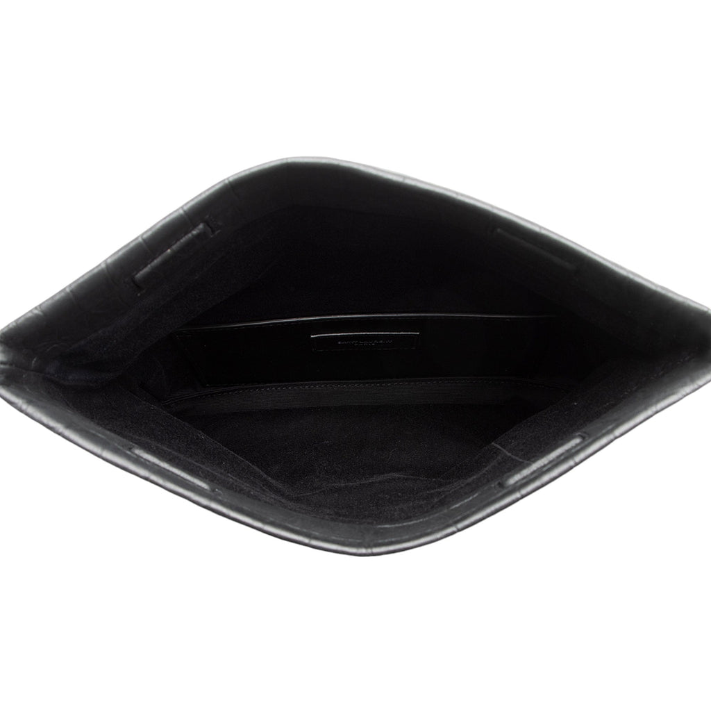 Saint Laurent Croc Embossed Leather West Hollywood Fold Over Clutch