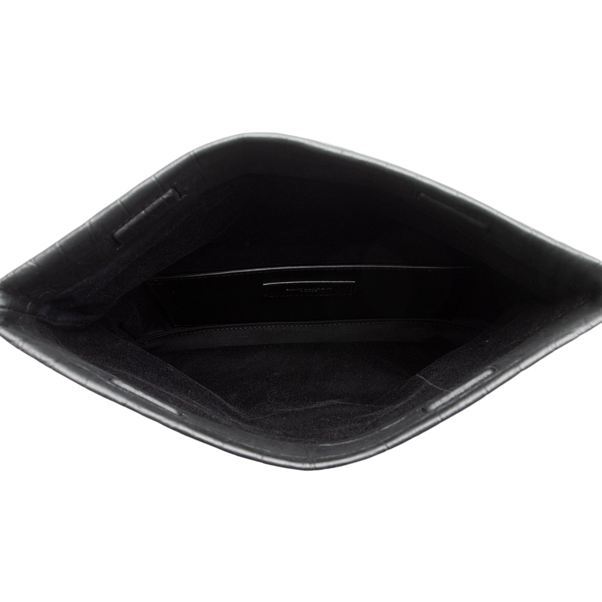 Saint Laurent Croc Embossed Leather West Hollywood Fold Over Clutch