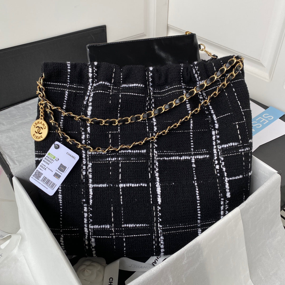 Chanel 22 Handbag Gold Hardware Black For Women Handbags, Shoulder Bags 18.3in/47cm AS3262 B08553 NJ058