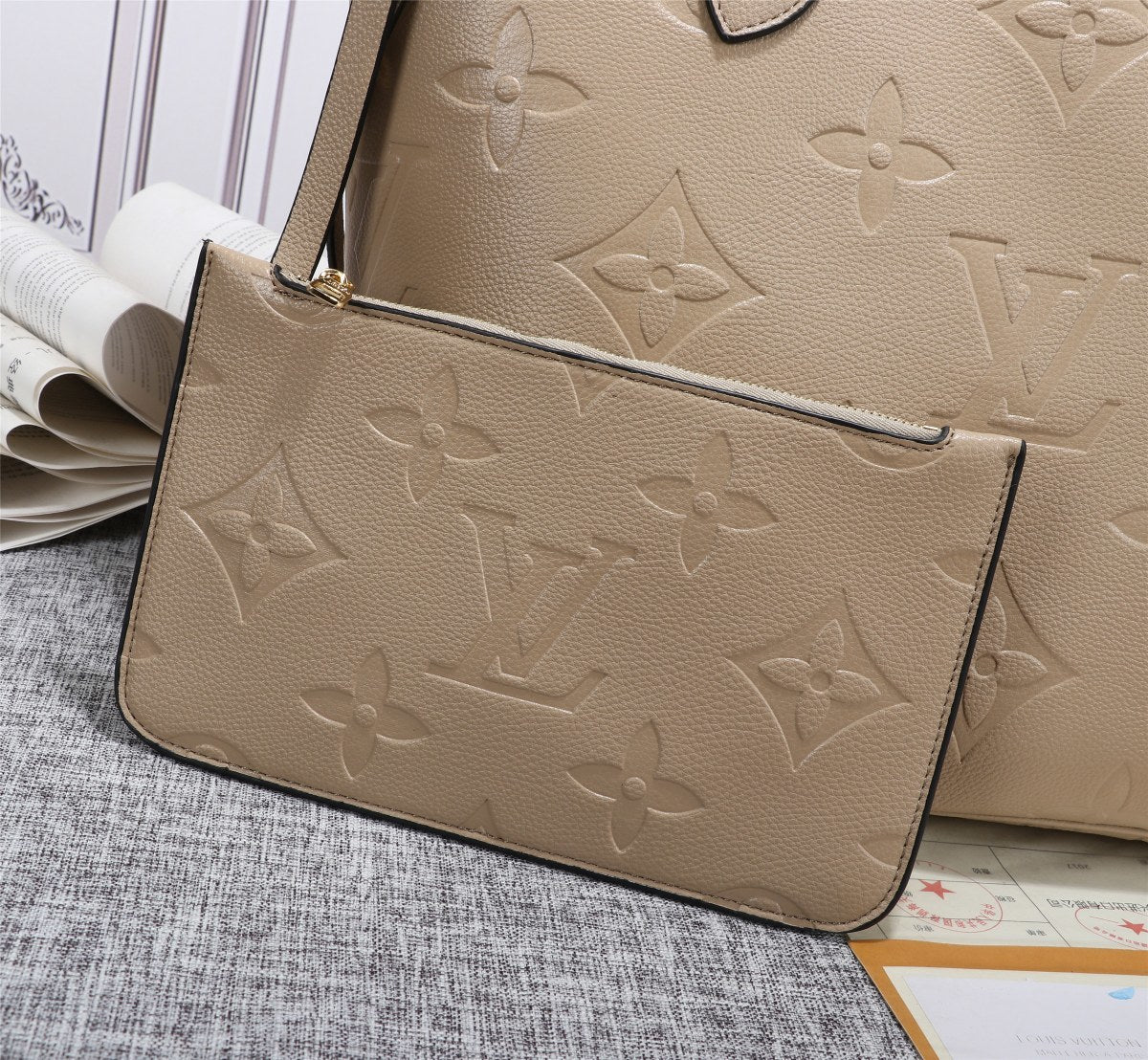 Louis Vuitton Neverfull MM Tote Bag Monogram Empreinte Tourterelle Gray For Women,  Shoulder Bags 12.2in/31cm Louis Vuitton M45686
