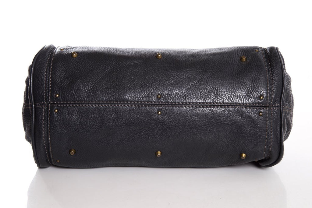 Chaneloé Midnight Navy Leather Pad-Lock Large Shoulder Bag