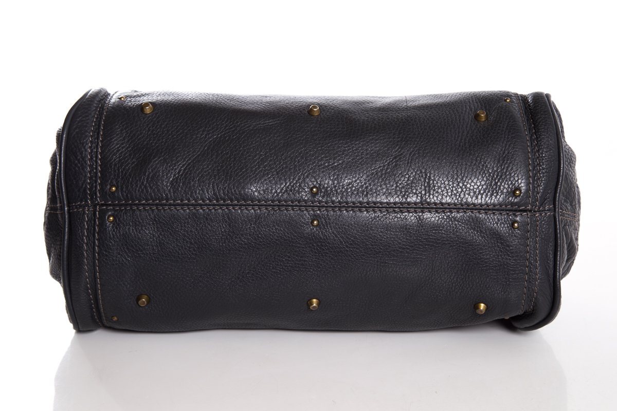 Chaneloé Midnight Navy Leather Pad-Lock Large Shoulder Bag