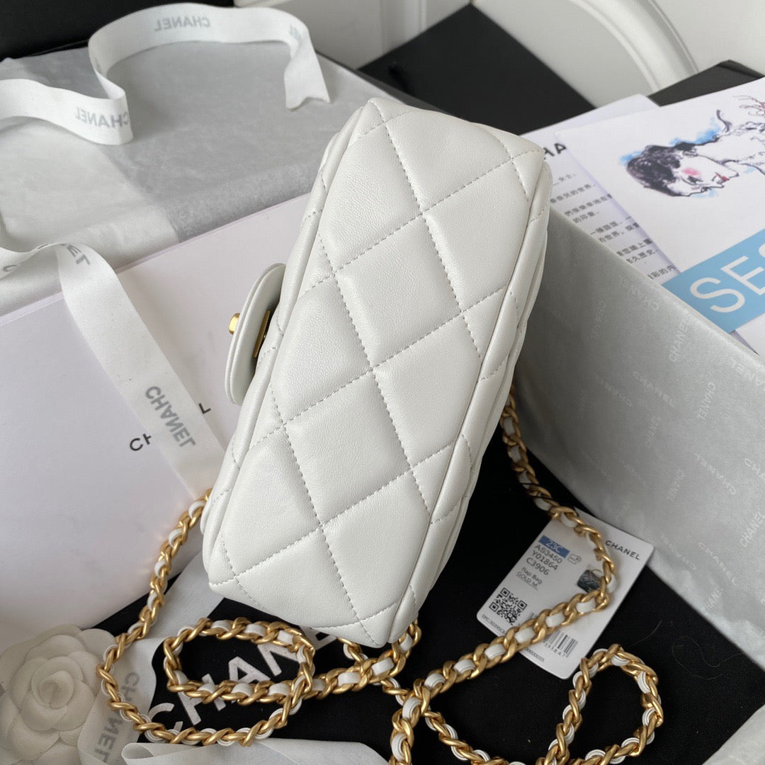ChanelSmall GlamIap Bag Gold Hardware White For Women Handbags, Shoulder Bags 7.9in/20cm AS3450