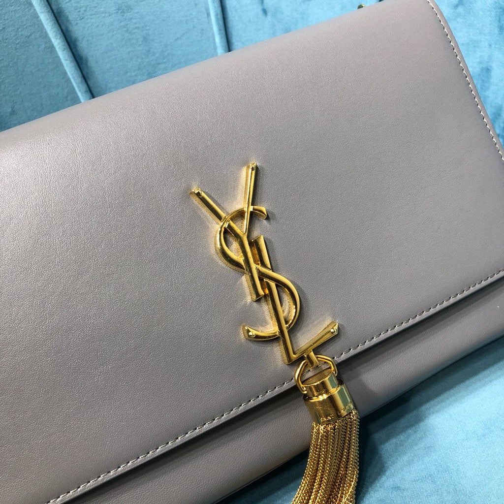 Top Quality Kate MeTop Qualityum Chain Bag With Tassel In Grain De Poudre Grey For Women 9.4in/24cm YSL