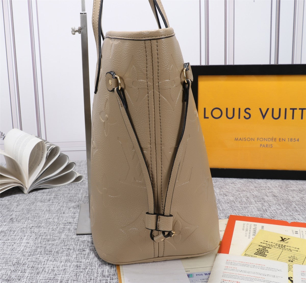 Louis Vuitton Neverfull MM Tote Bag Monogram Empreinte Tourterelle Gray For Women,  Shoulder Bags 12.2in/31cm Louis Vuitton M45686