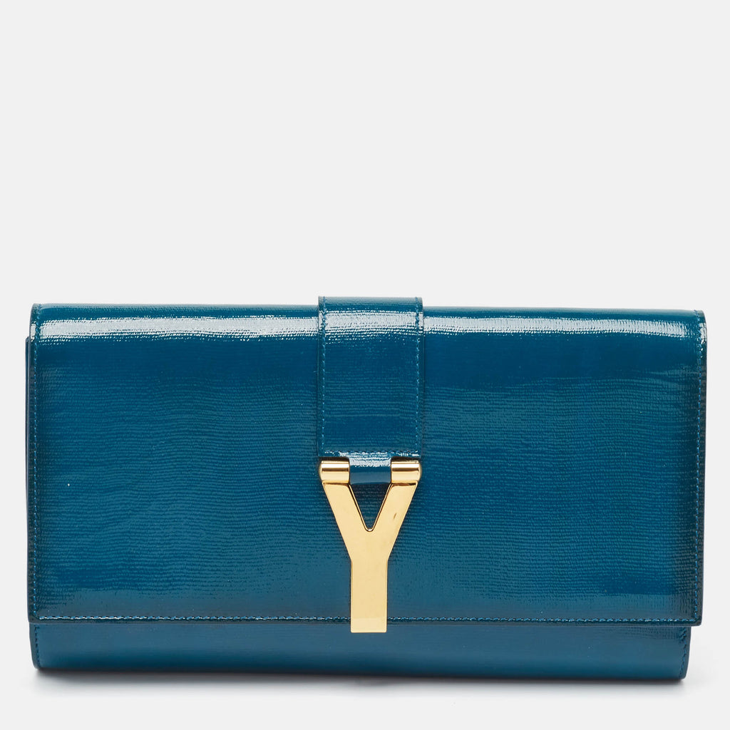 Saint Laurent Teal Green  Leather Y Line Clutch