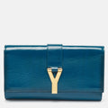 Saint Laurent Teal Green  Leather Y Line Clutch