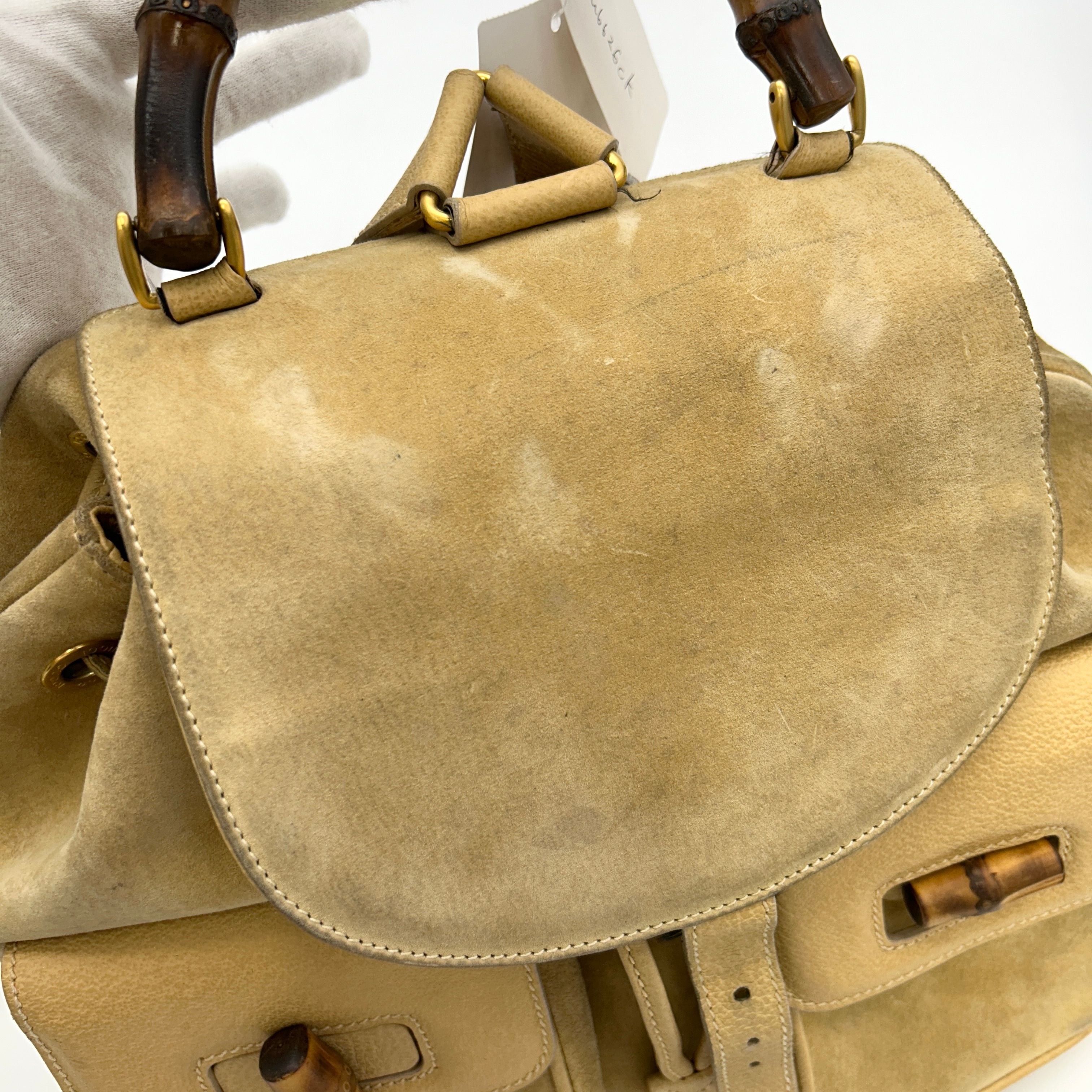 GUCCI Bamboo Shoulder Bag Suede Brown Gold WDgu6626ck