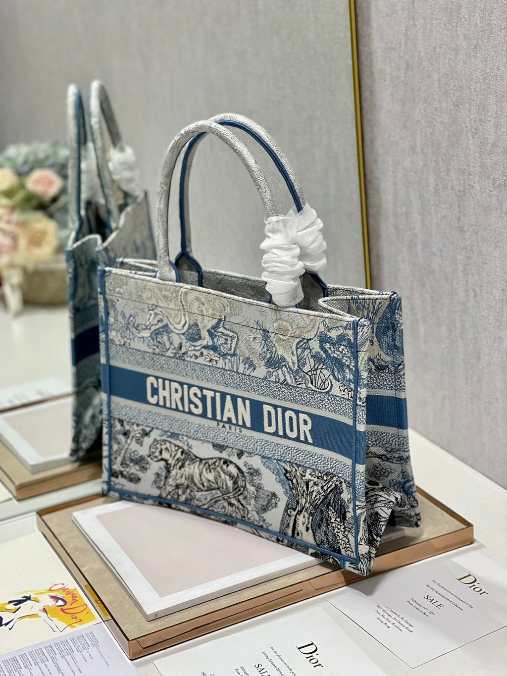 Dior MeDiorum Book Tote Blue Toile de Jouy Reverse Embroidery, Blue, For Women Women’s Handbags, Shoulder Bags, 36cm CD M1296ZRGO_M928