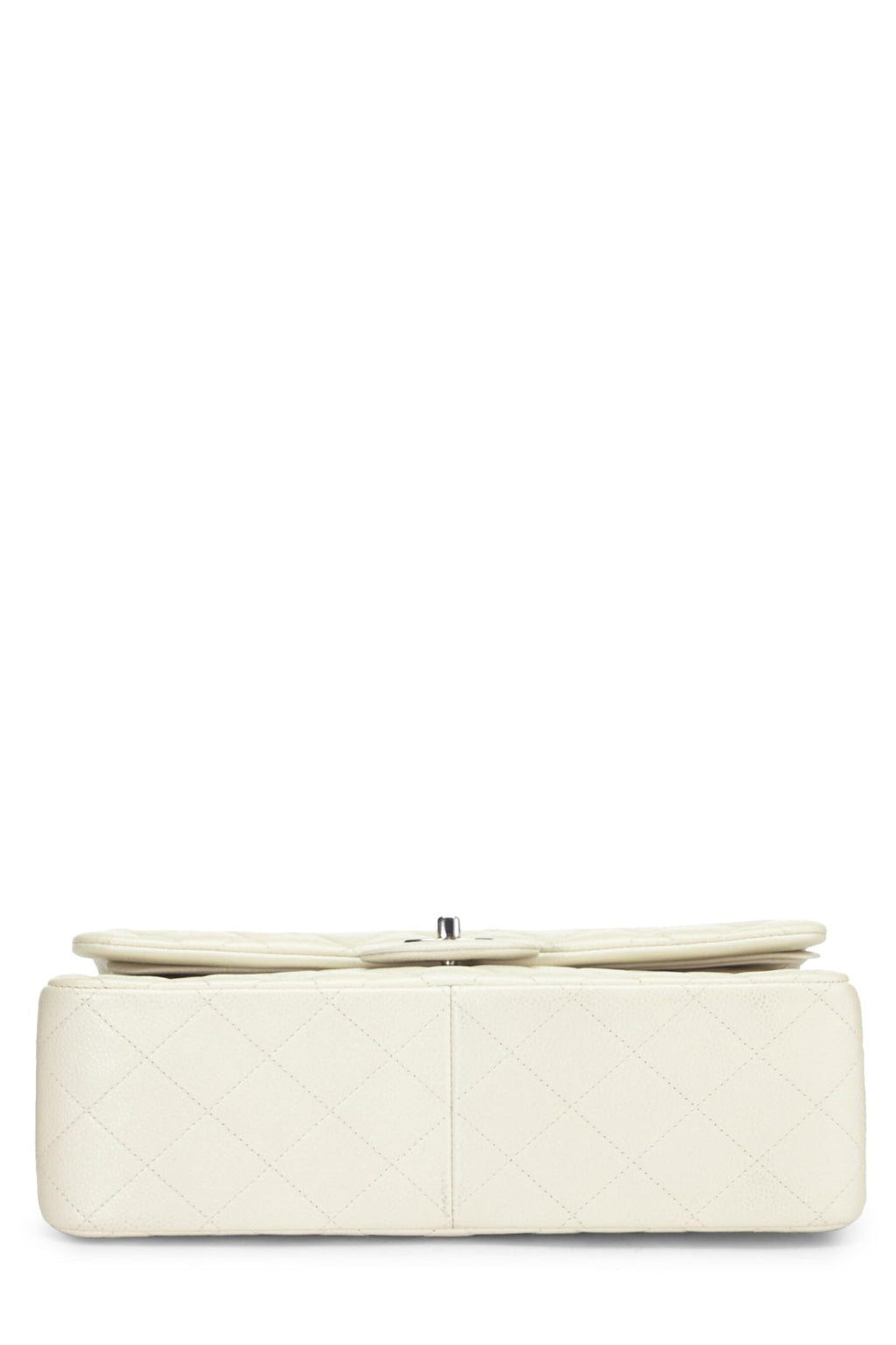 Chanel,  White Quilted Caviar New Classic Double Flap Jumbo, White