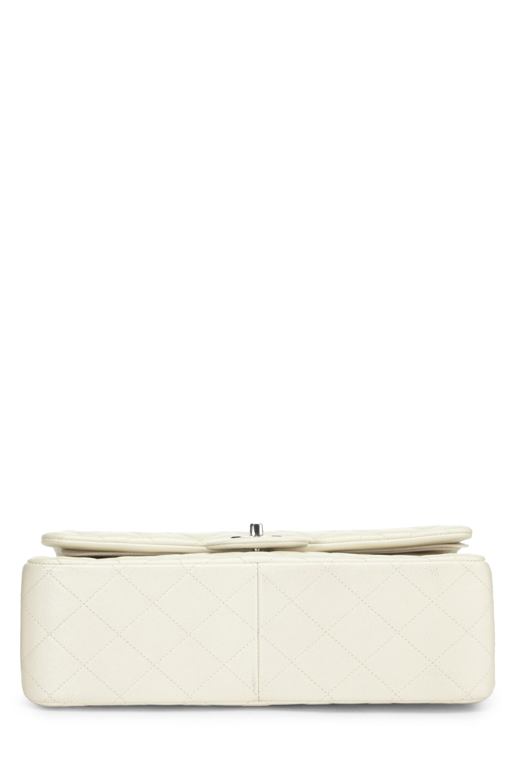 Chanel,  White Quilted Caviar New Classic Double Flap Jumbo, White