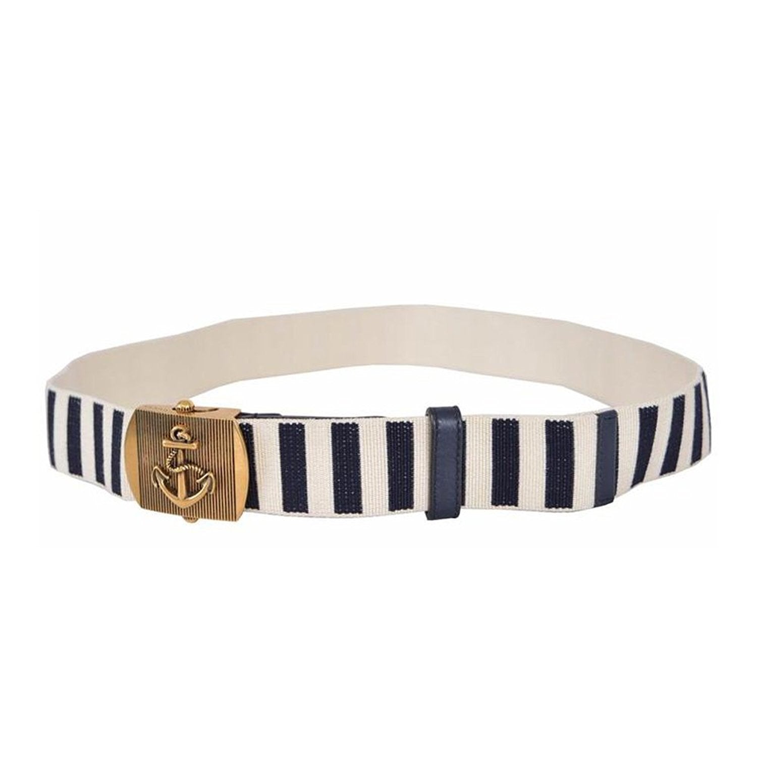 Gucci Men's Navy / White Fabric Brass Anchor Buckle Striped Belt (90 / 36)