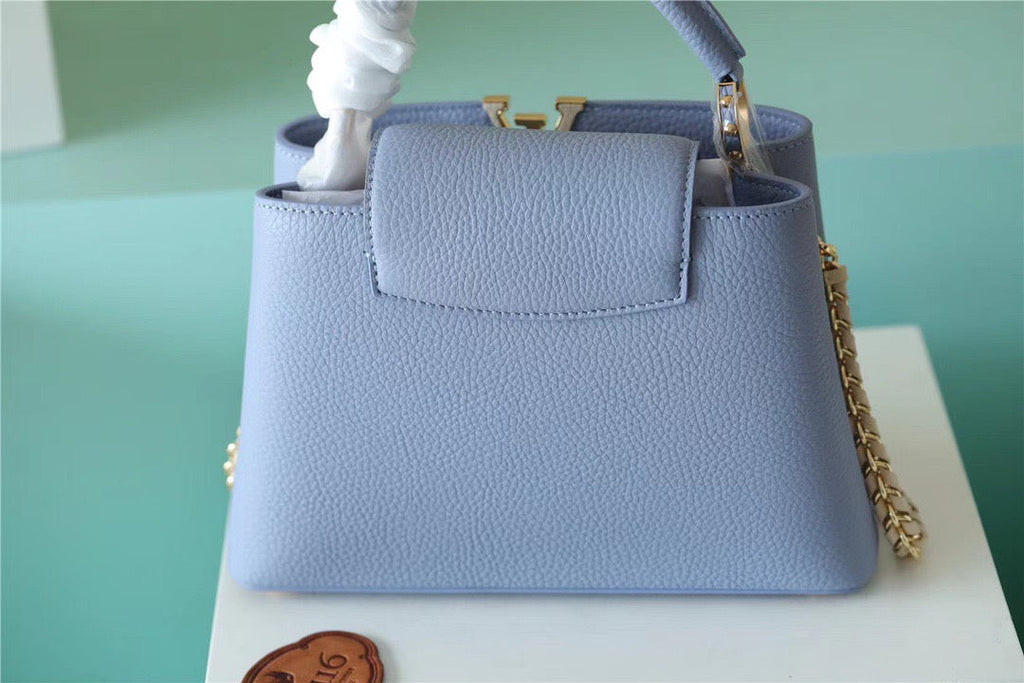Louis Vuitton Capucines Taurillon Light Blue/ Beige For Women, WomenÃƒÂ¢Ã¢â€šÂ¬Ã¢â€žÂ¢s Bags, Shoulder And Crossbody Bags 10.6in/27cm Louis Vuitton