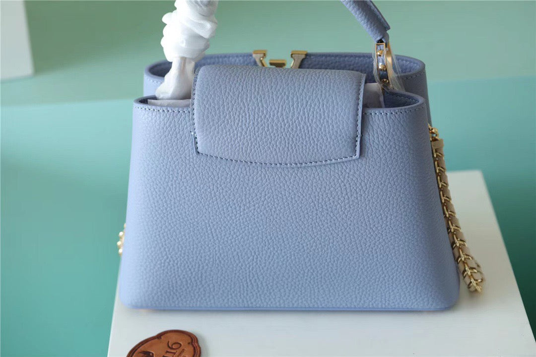 Louis Vuitton Capucines Taurillon Light Blue/ Beige For Women, WomenÃƒÂ¢Ã¢â€šÂ¬Ã¢â€žÂ¢s Bags, Shoulder And Crossbody Bags 10.6in/27cm Louis Vuitton