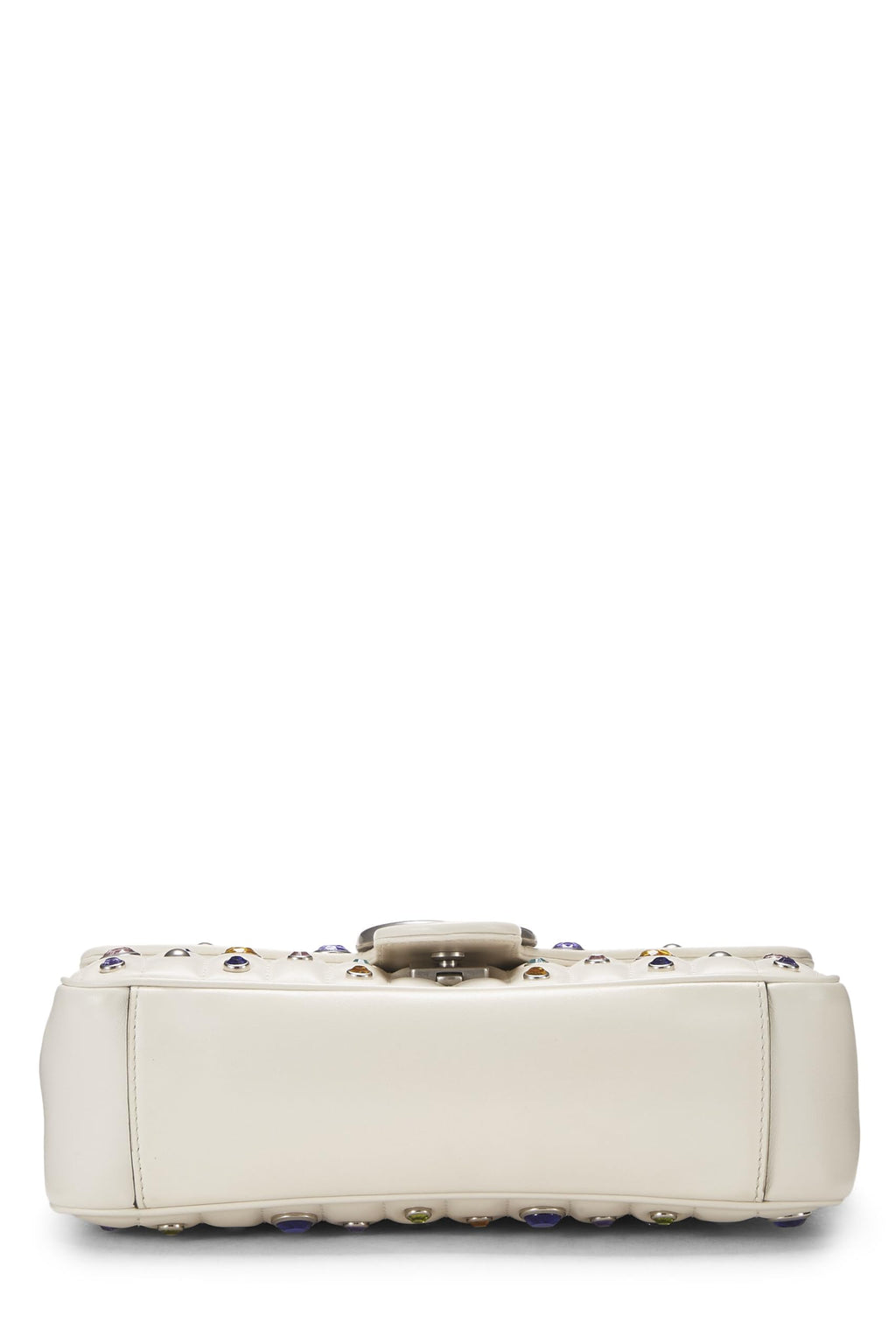 Gucci,  White Leather Crystal Embellished GG Marmont Shoulder Bag, White