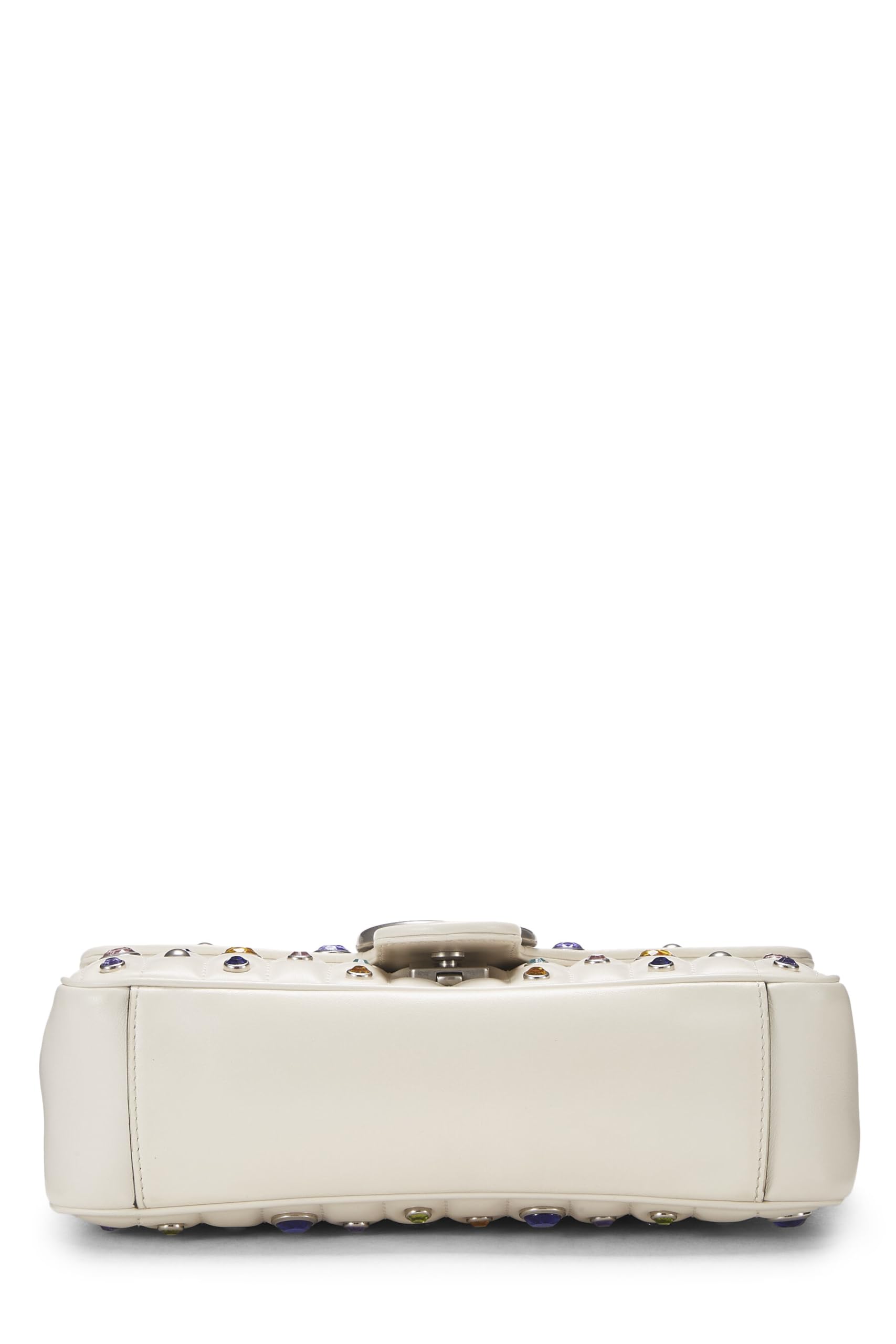 Gucci,  White Leather Crystal Embellished GG Marmont Shoulder Bag, White