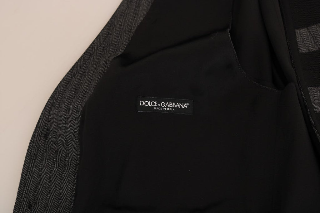 Dolce & Gabbana Gray Wool Patterned Slim Vest