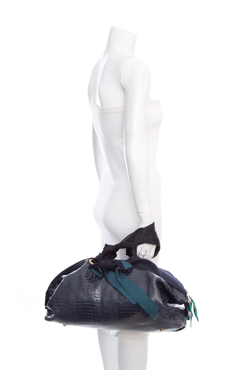 Lanvin Navy Alligator Shoulder Bag