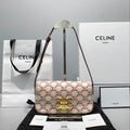 Celine Triomphe Shoulder Bag In Triomphe Canvas  Red For Women 8in/20cm 194142CUZ.27ED