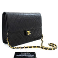 CHANEL Chain Shoulder Bag Clutch Black Quilted Flap Lambskin Purse j98