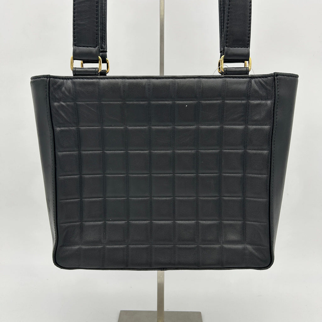 CHANEL Chocolate Bar Coco Mark Tote Bag Shoulder Leather Black WD529726