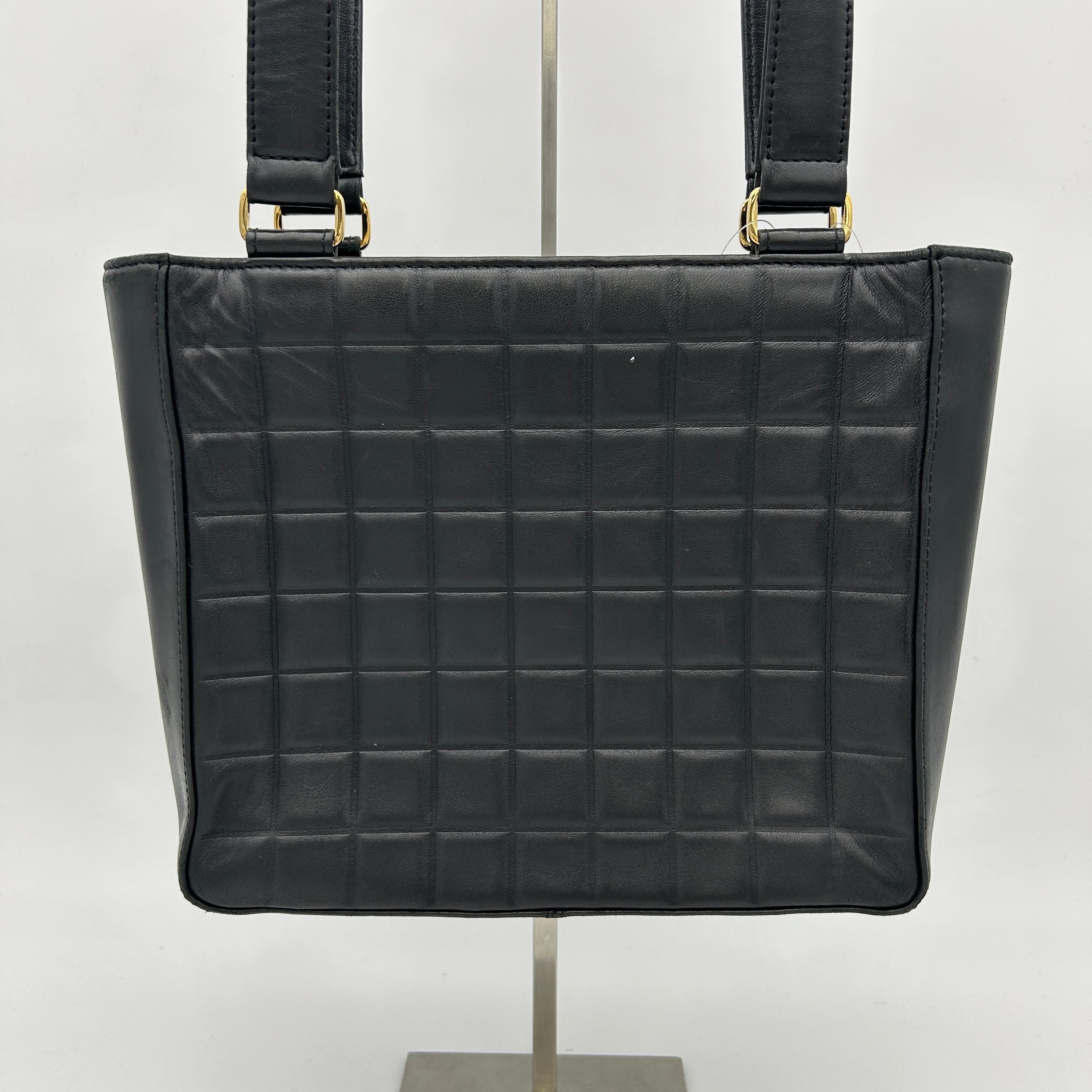 CHANEL Chocolate Bar Coco Mark Tote Bag Shoulder Leather Black WD529726